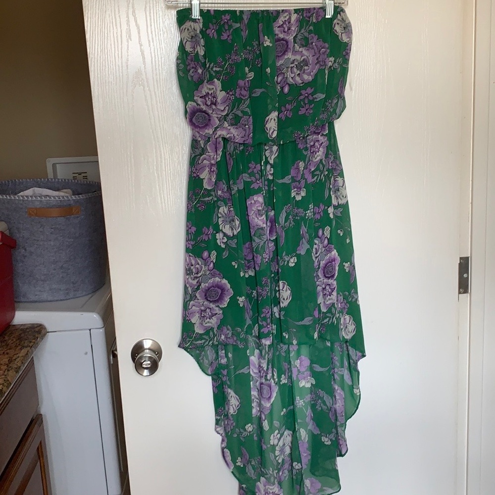Green and Purple Floral High-Low Dress